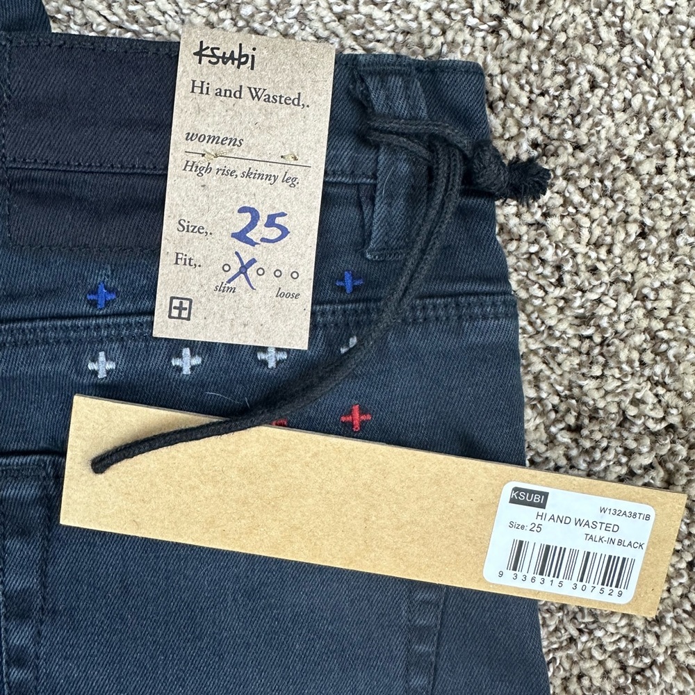 NWT KSUBI "Hi and Wasted" High Rise Black Distressed Skinny Jean Size 25 - Picture 4 of 4